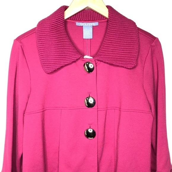 Tara Ryan Mauvelous Cropped Jacket Mauve Pink Knit Button Front Medium NEW - Picture 3 of 9
